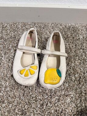 Camper Twins White Girls Mary Janes with Yellow Lemon Appliqués